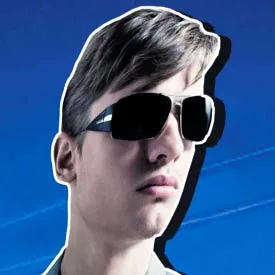 Young man in aviator sunglasses against a blue background